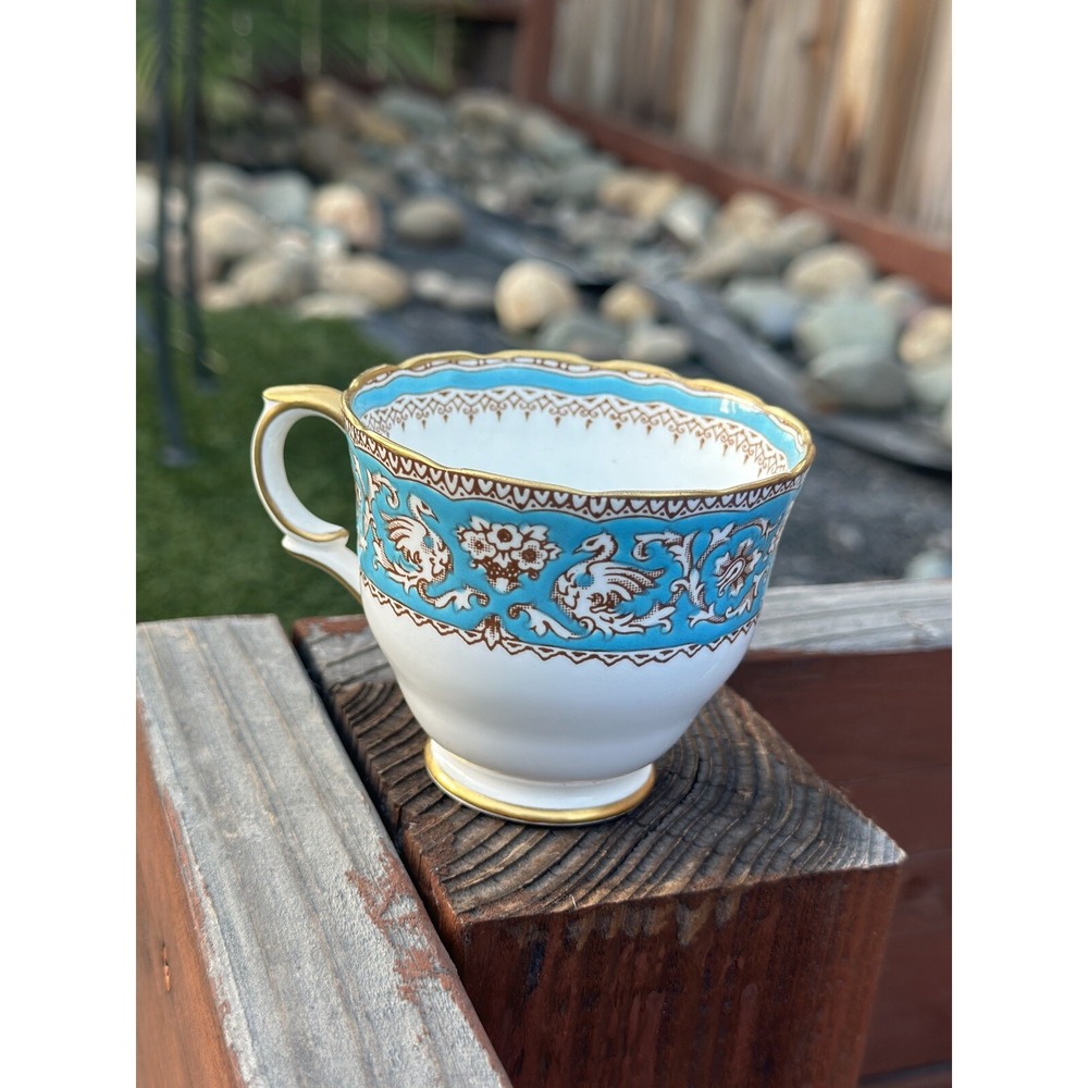 Crown Staffordshire Tea Cup Ellesmere Teal Blue Fine Bone China England